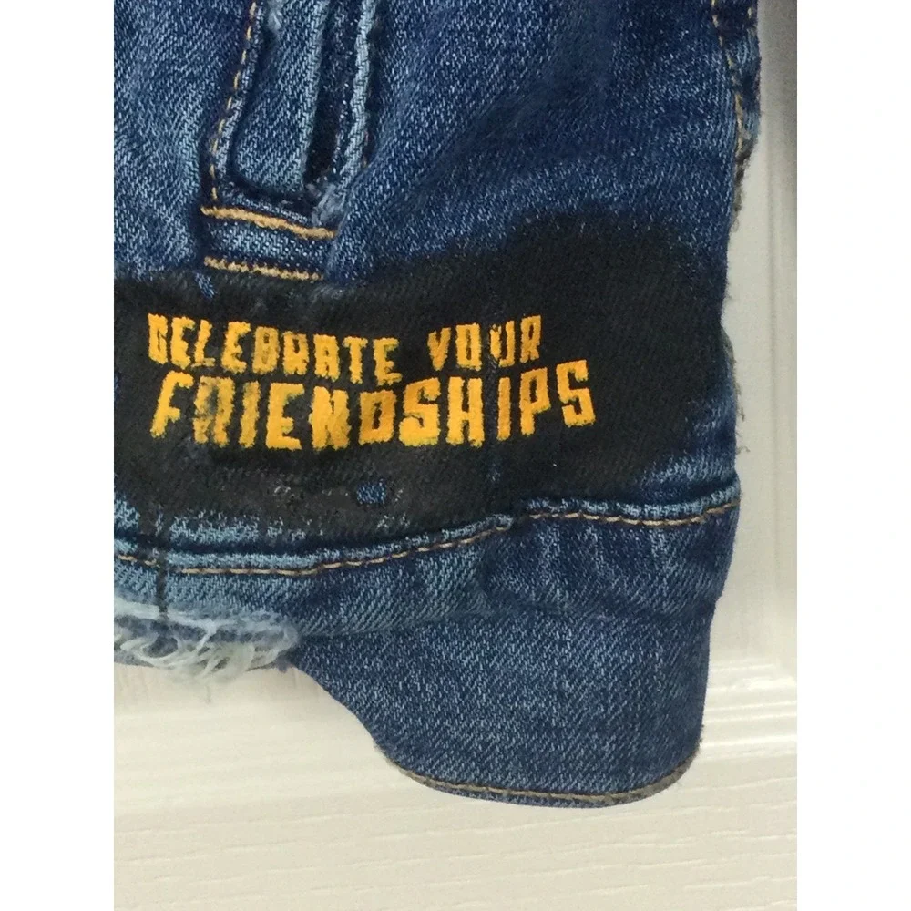 Zara Denim Jacket Mens M Trucker Bomber‎ Celebrate Your Friendships Distressed